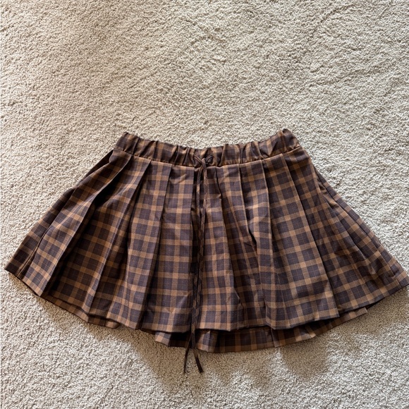 Zara Brown Plaid Pleated Mini Skirt - M - Picture 2 of 5